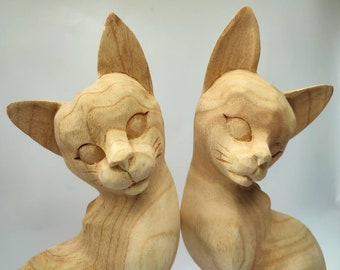 Juego de madera de gato perezoso, escultura de gato, amante de los animales, arte animal, talla de madera, hecho a mano.