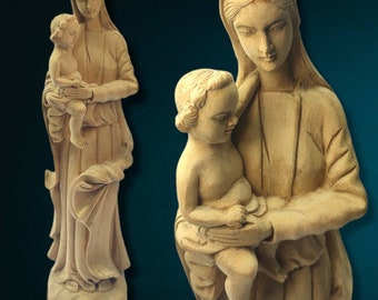 estatua de madera de la Madre María, talla de madera, regalos del día de la madre, único, decoración de la habitación, madera natural, arte hecho a mano, religión