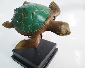 Escultura de bronce tortuga oceánica con soporte, amante de los animales, regalo del día de la madre, tortuga para decoración, arte animal de bronce