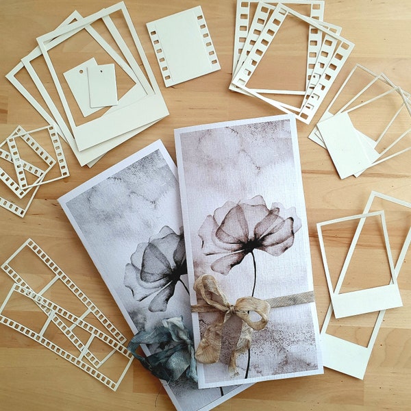 Loaded Frame Folder - with 60 or 40 hand-punched Polaroids, film strips and tags for scrapbooking / journaling