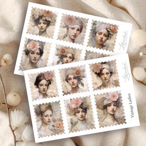 Stickervel voor tijdschriften, vintage dames • Kunststempels • Set aquarelstickers • Bujo, planner en scrapbookdecoratie