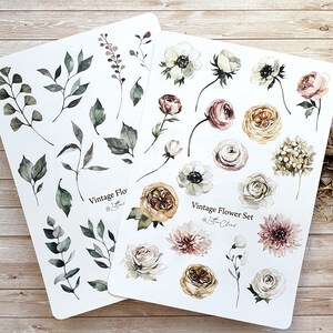 Ensemble de fleurs vintage • Feuilles d'autocollants pour journal • Autocollants pour planificateur