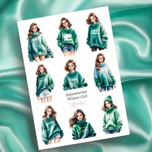 Aquamarijn Wintermeisje • Dagboekstickervel • Plannerstickers