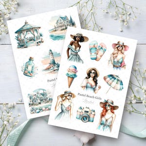 Set: Pastel Beach • Set di fogli adesivi per diario/planner