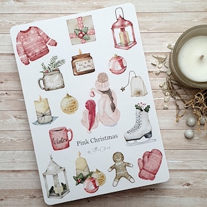 Roze Kerstmis • Dagboekstickervel • Plannerstickers