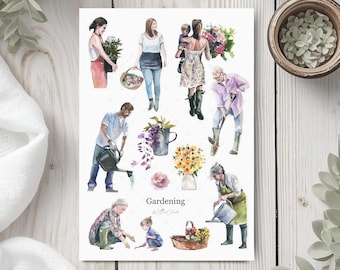 Journal Sticker Sheet Gardening • Aquarell Aufkleber Set • Bujo, Planer & Scrapbook Dekoration • Stickerbogen A6