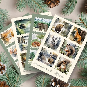 Set: Forest Animals Faux Stamps • Journal Sticker Sheet • Planner Stickers