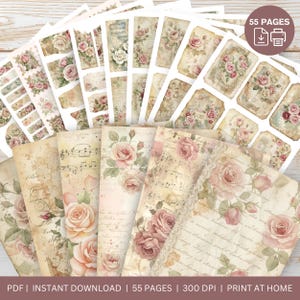 Shabby Chic Rose Papers • Digital Junk Journal Kit • Instant Download • 55 Pages