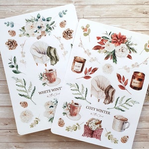 Inverno aconchegante/Inverno branco • Folha de adesivos de diário • Adesivos de planejador
