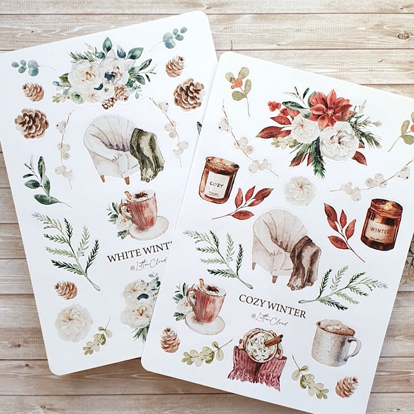 Cozy Winter / White Winter • Journal Sticker Sheet • Planner Stickers