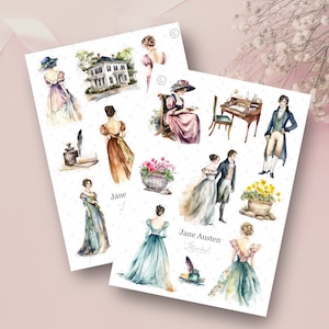 Set Jane Austen • 2 fogli di adesivi per diario • Adesivi per pianificatore