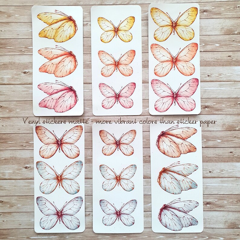 6 Sticker-Sheets mit je 3 Schmetterlingsstickers in verschiedenen Farben