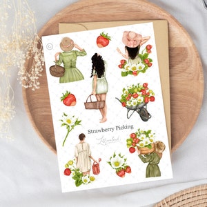 Cueillette de fraises • Feuille d'autocollants pour journal • Autocollants pour planificateur