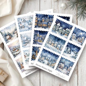 Stickervel voor tijdschriften • Sneeuwwinter-imitatiestempels • Set aquarelstickers • Bujo-, planner- en plakboekdecoratie