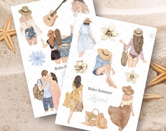 Boho Summer • Set of 2 Journal Sticker Sheets • Planner Stickers