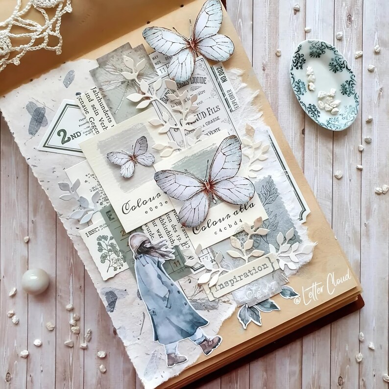 Ein Beispiel der Verwendung der Schmetterlingscutouts in einer von mir erstelltem Art Journal Seite.