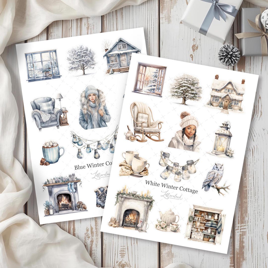 Journal Sticker Sheet Winter Cottages • Watercolor Sticker Set • Bujo ...