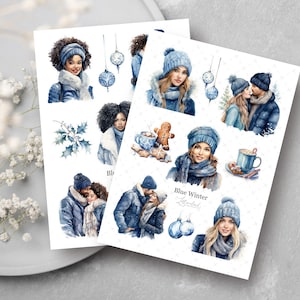 Blauwe winter • Dagboekstickervel • Plannerstickers