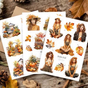 Stickervel voor dagboeken Hallo herfst • Set aquarelstickers • Bujo, planner en scrapbookdecoratie • Stickervel voor herfst
