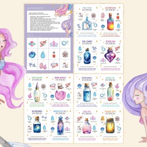 Mermaid Potion Recipe Cards Printable | Magic Potions | Kids Potion Kit | Mud Kitchen |  Mermaid Party