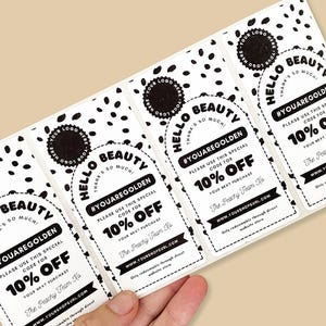 Modelo de etiqueta térmica | Modelo de adesivo de código de desconto | Modelo de cupom | Modelo Canva | Embalagem faça você mesmo