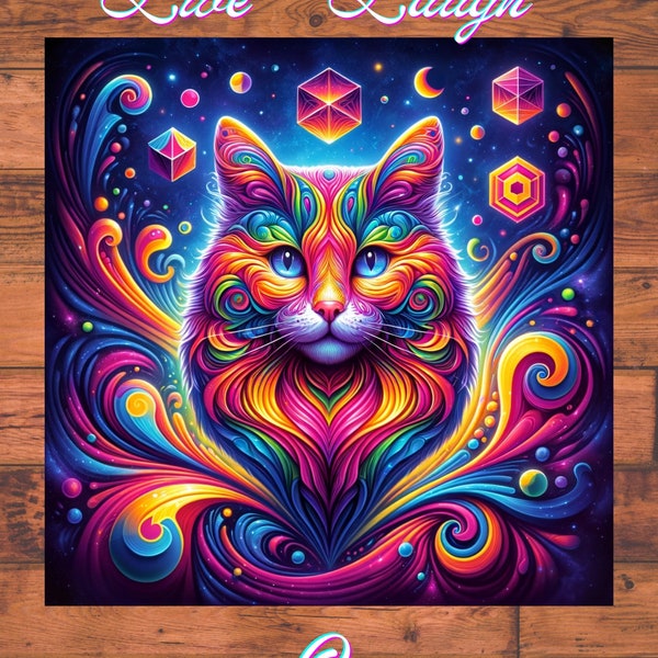 Live, Laugh, Love - Colorful Kitty Digital Wall Art Print