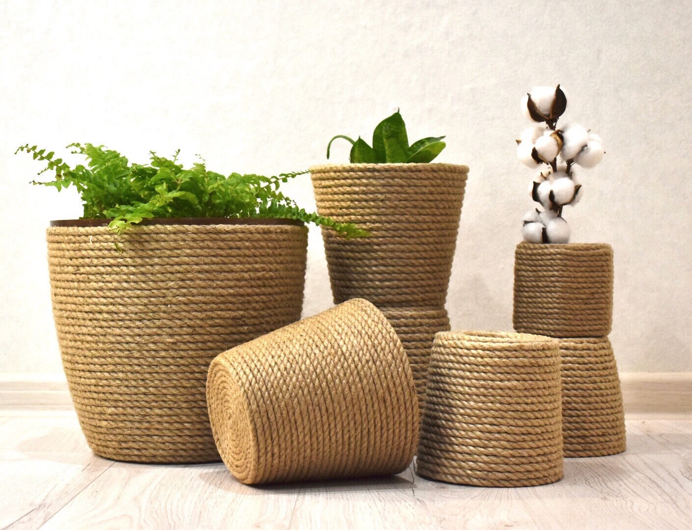 Planter wrapped with jute rope Etsy