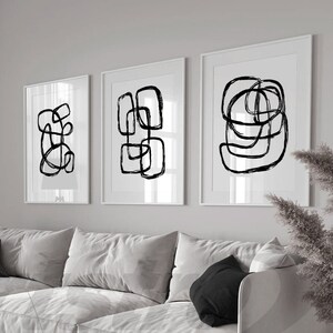 Pennellate nere - Stampe astratte nere Set di 3 - Stampe astratte monocromatiche - Arte astratta in bianco e nero - Arte da parete monocromatica