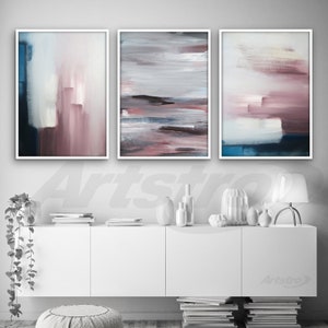3er Set Abstrakte Navy & Blush Pink Kunstdrucke von Original Textured Paintings Wall Art Print Poster print Wandkunst Bilder Kunstwerk