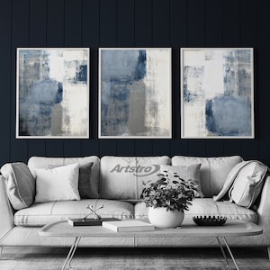 Navy Blue Grey Abstract Wall Art,Abstract Art,A2,Set of 3 Prints,Set of 3 Blue Prints,Brush Stroke Art,Abstract Art,Office,Home Decor,A2