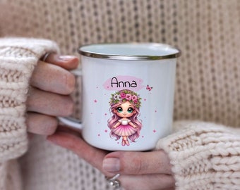 Tasse mit Name Ballerina Mädchen Kinder personalisiert Keramik Emaille Geschenkidee Geburtstag Einschulung Becher