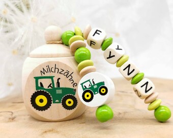 Milchzahndose mit Namen Jungen ZahndoseTraktor Geschenk Einschulung Geburtstag Zähnchen Zahnfee Milchzähne