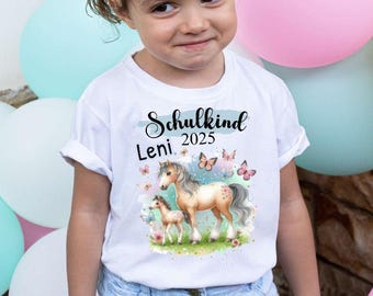 Gepersonaliseerd schoolshirt met naam, outfit voor de eerste schooldag, paard, eerste schooldag, cadeau voor meisjes, eersteklassers