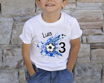 Gepersonaliseerd kinderverjaardagsshirt, voetbalshirt met rugnummer voor jongens, outfit, cadeau-idee voor een kinderverjaardag