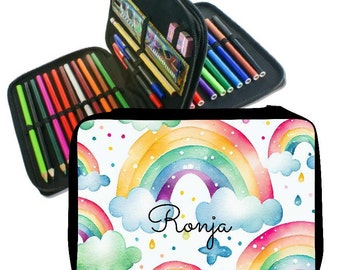 Pencil case with name rainbow girl personalized gift school enrollment birthday