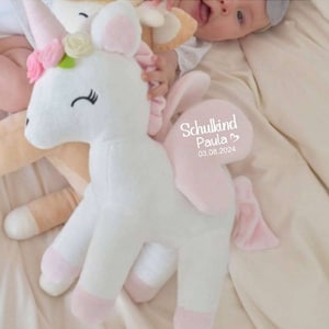Personalized unicorn plush toy for schoolchildren, girls, 32 cm, perfect as a back-to-school gift.
