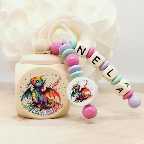 Tooth box milk tooth box dragon with name girl teeth gift school birthday tooth fairy milk teeth