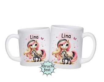 Kindertasse Pferd personalisiert mit Name Mädchen Kunststoff Lerntasse Kindergarten Geschenk Einschulung