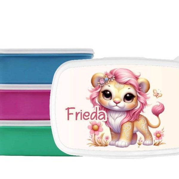 Brotdose mit Namen Löwe Mädchen Knder personalisiert Lunchbox Vesperbox Geschenk Kita Kindergarten Einschulung
