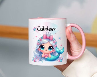 Tasse mit Name Meerjungfrau Mädchen Kinder personalisiert Keramik Emaille Geschenkidee Geburtstag Einschulung Becher