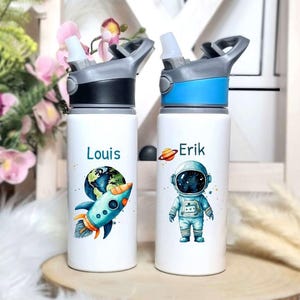 Personalisierte Kinder Trinkflasche mit Name Rakete Astronaut Junge Wasserflasche Geschenk Geburtstag Einschulung Aluminium