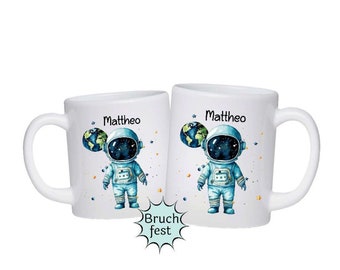 Kindertasse Astronaut personalisiert mit Name Junge Kunststoff Lerntasse Kindergarten Geschenk Einschulung