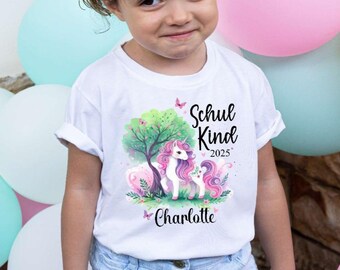 Gepersonaliseerd schoolshirt met naam, outfit voor de eerste schooldag, paard, eerste schooldag, cadeau voor meisjes, eersteklassers