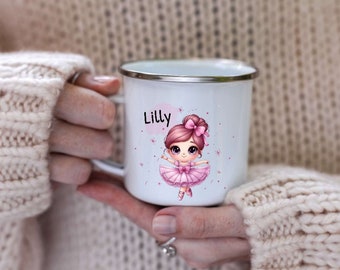 Tasse mit Name Ballerina Mädchen Kinder personalisiert Keramik Emaille Geschenkidee Geburtstag Einschulung Becher