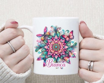 Tasse personalisiert mit Name Mandala Kaffeebecher Kaffee Geschenk Kollegin Freundin Schwester Namenstasse