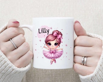 Tasse mit Name Ballerina Mädchen Kinder personalisiert Keramik Emaille Geschenkidee Geburtstag Einschulung Becher