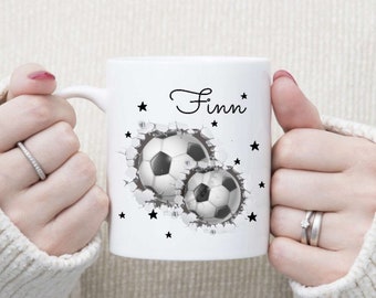 Tasse mit Name Fußball Junge Kinder personalisiert Keramik Emaille Geschenkidee Geburtstag Einschulung Becher