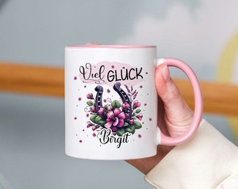 Tasse viel Glück personalisiert mit Name Hufeisen Kaffeebecher Kaffee Geschenk Kollegin Freundin Schwester Namenstasse