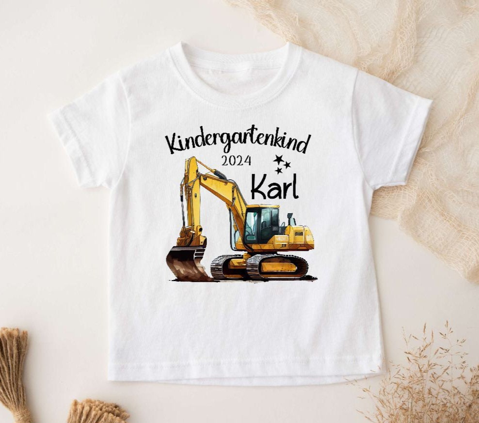 Personalisiertes Kinder-T-Shirt 'Baggerfahrer' – Graues Baumwoll-Shirt Für Jungen, Mit Bagger-Motiv, Ideal Für Kleine Baustellenfans