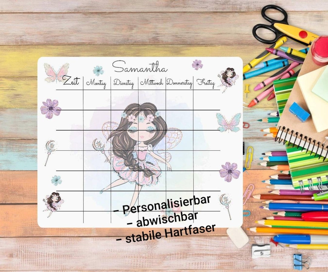 Personalized Timetable With Name Girl Fairy Wipe off Gift Enrollment - Etsy